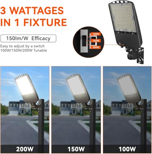 OKQ 200W LED Parking Lot Light 2PACK, 30,000LM (150LM/W) 5000K Daylight, Dusk to Dawn Outdoor Commercial Pole Light with Photocell, Slip Fitter & Arm Mount, IP65 Waterproof Street Lighting, UL Liste - size: 200W-2PACK