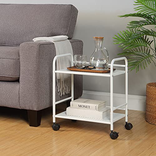SunnyPoint 2-Tier Metal Rolling Utility Cart – Mobile Storage Shelf with Caster Wheels – Small Space Organizer for Home, Office, Bedroom, Kitchen (WHT) (Pack of 2) - color: Wht, size: 12" x 16.93" x 19.49" (Pack of 2)
