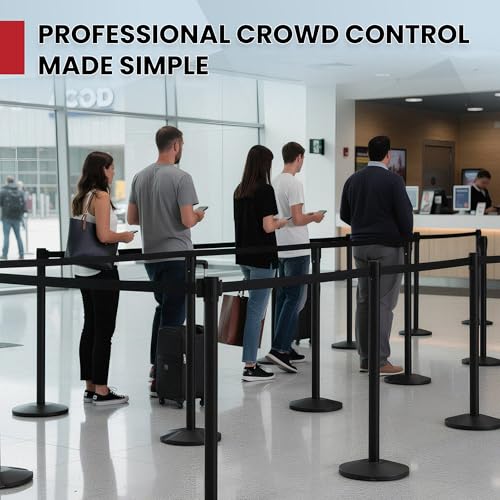 Crowd Control Warehouse Retractable Belt Stanchions, 2-Pack, 11 Ft Black - color: Black Belt with Black Post