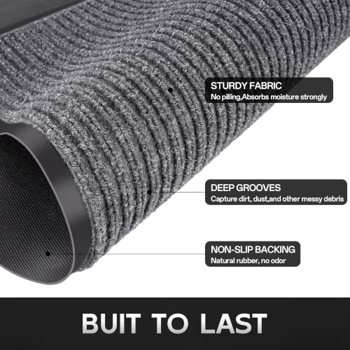 Front Door Mat, Heavy Duty Waterproof Commercial Floor Mat 2'x4' - color: Grey Double Stripe, size: 48"L x 24"W x 0.3"Th