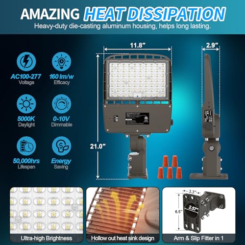 AKK 240W LED Parking Lot Light 220W 200W Selectable, 38400LM (160LM/W) LED Shoebox Pole Lights, Adjustable Arm & Slip Fitter in 1 Mount, Dusk to Dawn Photocell Area Light, Waterproof LED Street Lights - size: 240W/220W/200W Switchable