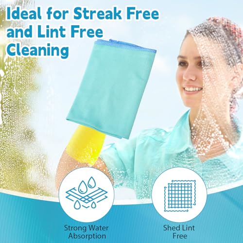 Maxcheck 24 Pack Microfiber Glass Cleaning Cloths, 16" x 16", Green - color: Green