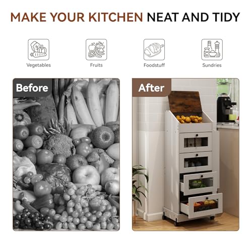 ARTETHYS Potato Storage Bin 5-Tier Rolling White Bread Box with Side Rack - color: White