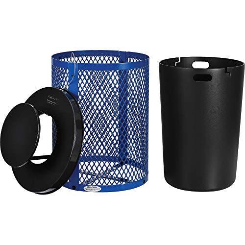 Global Industrial Outdoor Diamond Steel Trash Can with Rain Bonnet Lid and Plastic Liner, 36 Gallon Capacity, Blue, Commercial Trash Can, 23-1/2" Diameter, 40-1/2"H - color: Blue