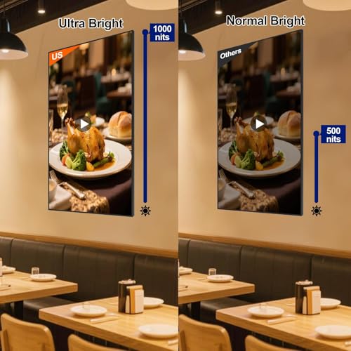 32inch Digital Signage Display, 1000nits High Brightness, LCD Monitor Slim Fit Frameless Advertising Display, Wall Mount Digital Display, CMS Remote Publishing, 7/24 Timer Switch, Built-in Speaker - size: 32"+1000nits