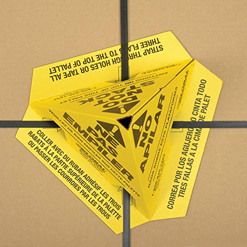 Global Industrial Trilingual "Do Not Stack" Printed Pallet Cones, 8"W x 8"L x 10"H, Corrugated Cardboard Construction, Yellow, 50/Pk, Prevents Double Stacking, Ships Flat