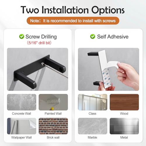 Pokim Matte Black Toilet Paper Holder,Self Adhesive or Screw Wall Mount 304 Stainless Steel Double Post Tissue Holder for Bathroom,Rustproof Heavy Duty Design - color: Matte Black