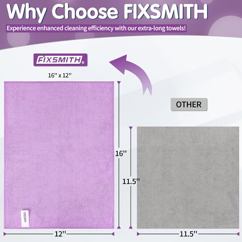 FIXSMITH Purple Microfiber Cleaning Cloth -Pack of 8, Highly Absorbent Cleaning Rags, 16"X12" All Purpose Cleaning Towels for Housekeeping, Kitchen, Car, Lint Free and Reusable Microfiber Towels - color: Purple, size: 8pk