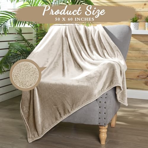 Tinideya Flannel Fleece Throw Blanket Bulk 50 x 60 Inch Soft Fleece Blanket Warm Throw Blankets Coral Blankets for Couch Sofa Home Wedding Gifts Season - color: Khaki