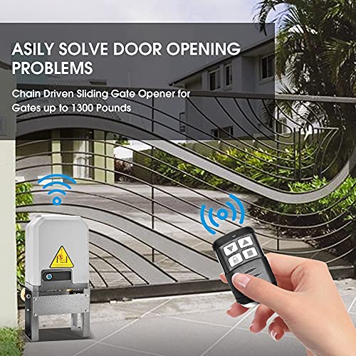 JIELI JY7 Automatic Sliding Gate Opener with 4 Remote Controls, Gate Operator Hardware Kit for Sliding Gate up to 1400 Pounds,Electric Rolling Driveway Slide Gate Motor - color: 1400lbs gate opener