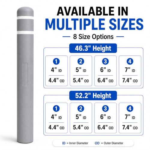 Grey Safety Bollard Cover 6" x 52", Heavy Duty Bollard Post Sleeve with Reflective Tape, Weatherproof Bollard Guard for Parking Lot, Warehouse, Traffic Barrier - color: Grey, size: 52" H