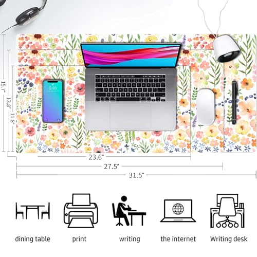 Floral Desk Mat, Cute Flower Large Mouse Pad, Green 23.6"x11.8" - color: A Flowers - Orange Green, size: 23.6" x 11.8"