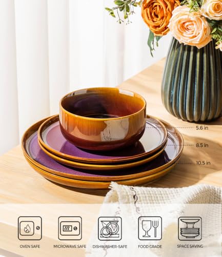TheTerra Ceramic Dinnerware Set for 6, 18-Piece Plates and Bowls Set - color: Amber Amethyst, size: Set (18pcs)