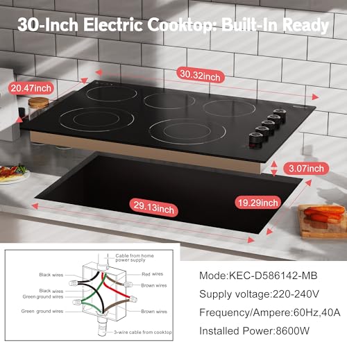 30 Inch Electric Cooktop 5 Burner, 8600W Dual Ring, Knob & Touch - size: 30 Inch 5 Burner 586142