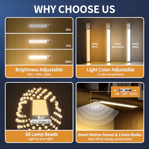 Soul Link 6-Pack 12" 88-LED Motion Sensor Under Cabinet Lights, Wireless - size: 12inch - 6pack