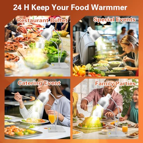 Commercial Head Food Heat Lamp, FUXULLACO Portable Electric Food Warmer 3-Bulb 250W Electric Warming Lights for Food Service Restaurant Buffet Kitchen (Silver) - color: Silver
