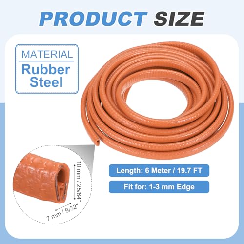 PATIKIL Rubber Edge Trim Guard, 19.7 ft x 25/64" x 9/32" U Channel Edge Protector Seal Strip with Metal Clips Fit for 1-3mm Edge for Car Door Sheet Metal Hatches Table Corners, Orange - color: Orange, size: 19.7 ft x 25/64 in x 9/32 in