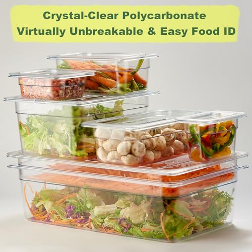 CURTA 4-Pack 1/2 Size 6" Deep NSF Polycarbonate Food Pans with Handled Lids & Drain Trays | Dishwasher & Freezer Safe Clear Container for Prep Tables, Buffet, Salad Bar, Commercial & Home Kitchen - color: 1/2 Size, size: 6" Deep Pan with Lid