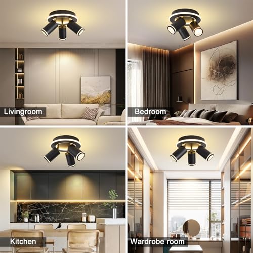 LED 3 Light Track Lighting Kit, Black Round Ceiling Spot Lighting Fixture - color: Black, size: 3 Light Round