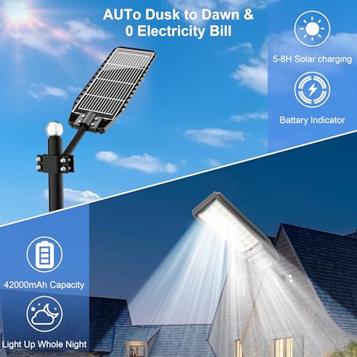 9500W Solar Street Light Outdoor Waterproof, 250000LM Large Commercial Light Solar Powered Dusk to Dawn LED Security Flood Lights with Remote/Motion Sensor, IP67 for Parking Lot/Garden/Yard - size: XXL--3Pack