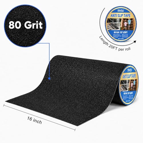 16 Inch x 20FT Anti Slip Traction Tape, Wide Non Slip Grip Tape with 80 Grit Abrasive Surface for Stairs, Ramps, Walkways, Garage Floors, Indoor Outdoor, Black - color: Black, size: 16" x 20 FT