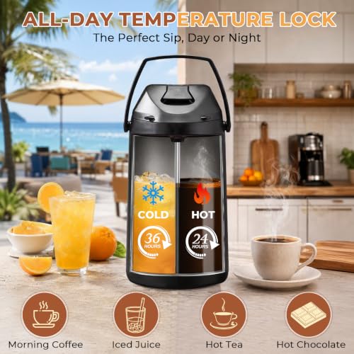 4L/135 oz Airpot Coffee Dispenser with Pump, Stainless Steel Thermal Carafe