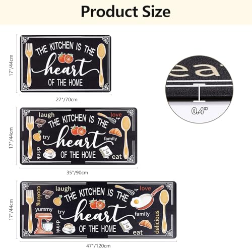 Yamaziot Anti Fatigue Kitchen Rug Set of 3, Non-Slip Cushioned Floor Mats - color: Black, size: 17.3"x27"+17.3"x35"+17.3"x 47"