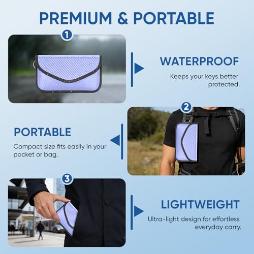 TICONN 2PK Faraday Bag for Car Key Fob, Anti-Theft NFC RFID Blocking Pouch - color: Blue, size: Large
