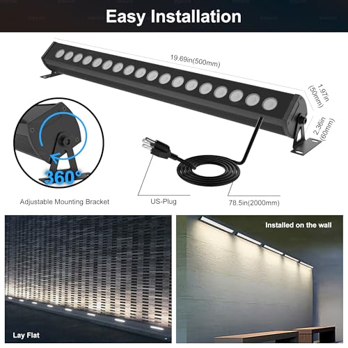 90W Smart Wall Washer Light, 20 Inch Bluetooth Multi-mountLED Linear Pendant Light Versatility Hanging Fixtures, RGBCW Dimmable Chandelier for Wall Washing, Adjustable Heigh - size: Standard 20" 90W