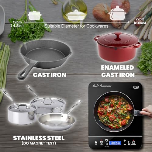 OMEO Portable Induction Cooktop Hot Plate Countertop Burner 1800 Watts Induction Burner with LCD Sensor Touch, LED Display, 10 Temperature Levels, Child Safety Lock, Auto Shutoff Function - size: Singe Burner