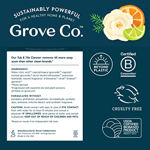 Grove Co. Tub and Tile Cleaner, 6 x 1 fl oz Refills, Lemon & Eucalyptus - size: 1 Fl Oz (Pack of 6)