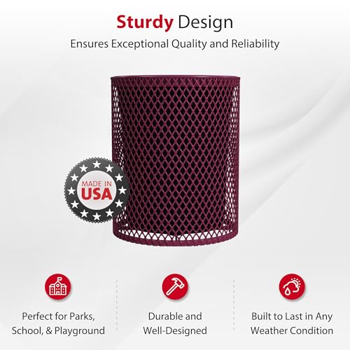 Leisure Craft 32 Gallon Commercial Outdoor Trash Can, Metal, Made in USA - color: Burgundy