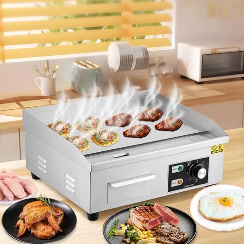 18 Inch 1600W Commercial Electric Griddle – Stainless Steel Flat Top Grill with 122-572°F Adjustable Temp, 2 Shovels & 2 Brushes, Countertop BBQ Teppanyaki Grill for Home & Restaurants - size: 12x18