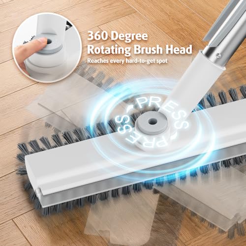 AIR U+ Floor Scrub Brush with Long Handle, 4 in 1 Floor Scrubber & Squeegee - color: White