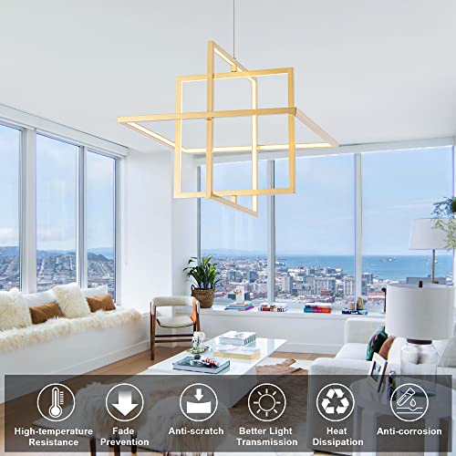 Modern Gold LED Square Hanging Pendant Chandelier, 90W - color: Gold, size: 3 Rings