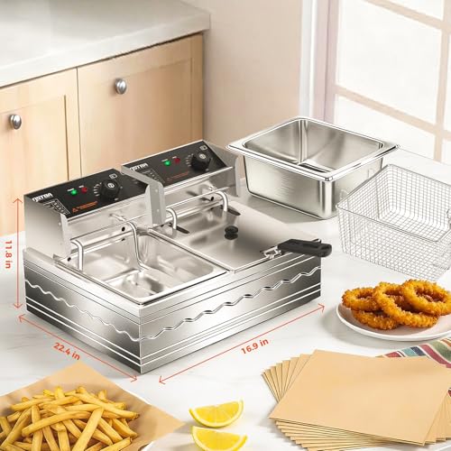 OSTBA 20.7QT Commercial Electric Deep Fryer with Basket, Stainless Steel - size: 20.7QT