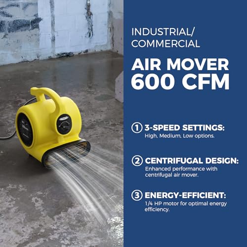 ALORAIR 3 Speed Air Mover Blower Fan 115W 600CFM Utility Floor Fan - Yellow - color: GF600A Air Mover in Yellow