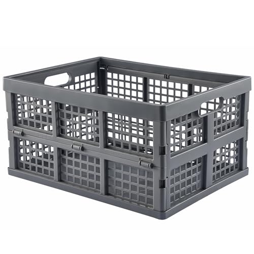 Aebeky 3-Pack Plastic Collapsible Storage Crates-30L,Foldable Plastic Crates for Storage (Gray) - color: Gray