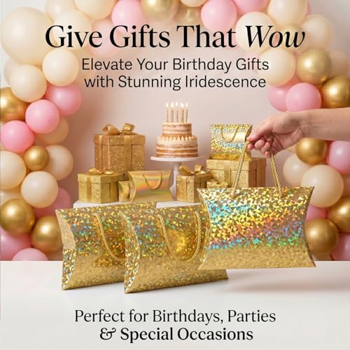 Rowcay 3 Pack Large Empty Diamond Gold Pillow Gift Boxes with Handles - color: 2-Diamond Gold-3P
