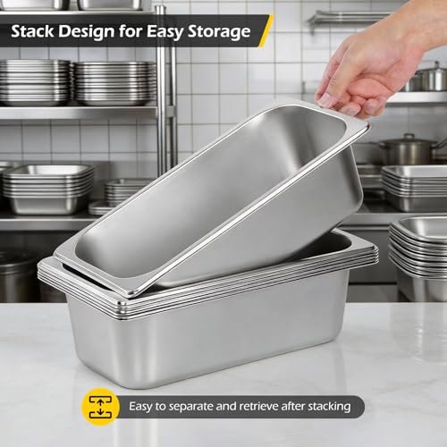 Dyna-Living Hotel Pans with Lid 1/3 Size Pan 4 Inch Deep 6 Pack Food Pans - color: With Lids, size: 4 Inch Deep