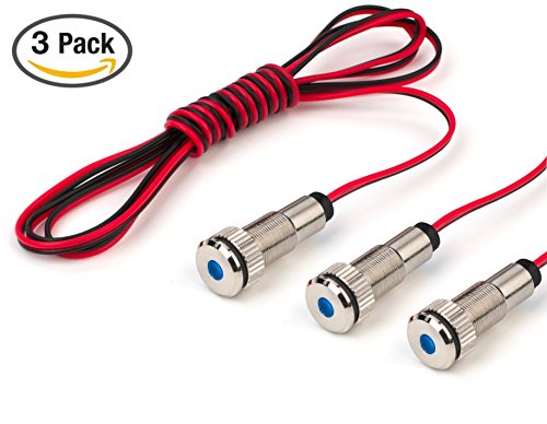 3 Pack of PLUG-N-PLAY Instrument Cluster LED Indicator Light Dash Bulbs. Aluminum Pilot Lights. Color Acrylic Lens. Flush Panel Mount 5/16" 8mm 12V for Speedometer Odometer (Silver Bezel, Blue LED) - color: Silver Bezel, Blue LED, size: 3 Pack