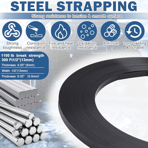 LEIFIDE 1/2" x 0.02" x 500' Steel Strapping Coil 1100 Lbs Break Strength Painted & Waxed Heavy-Duty Metal Banding Cut-Resistance Self-Dispensing Box for Pallet Brick Pipe Lumber Heavyweight Bundling