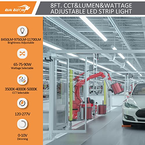 8FT Linear Strip Light LED,3 Color Selectable 3500K-5000K,Lumen Adjustable 8450/9750/11700LM,0-10V Dimmable LED Shop Light Fixture, 120-277V,UL Certified, DLC Listed-4PK - color: 4PK White