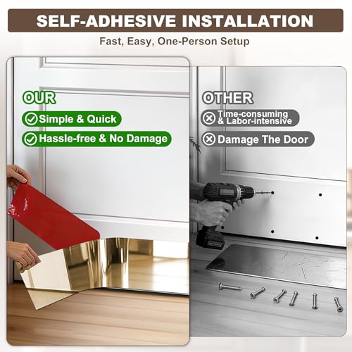 2 Pcs 8" X 34" Self Adhesive Mirror Door Kick Plate for Bottom of 36" Door - color: Mirror Champagne Gold, size: 2 PCS