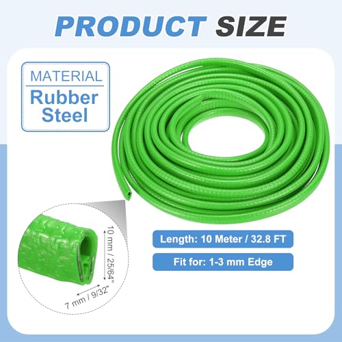 PATIKIL Rubber Edge Trim Guard, 32.8 ft x 25/64" x 9/32" U Channel Edge Protector Seal Strip with Metal Clips Fit for 1-3mm Edge for Car Door Sheet Metal Hatches Table Corners, Light Green - color: Light Green, size: 32.8 ft x 25/64 in x 9/32 in