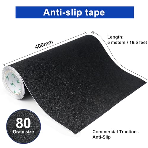BOMEI PACK Grip Tape 15.7Inch x 16.5Ft - Black Heavy Duty Anti Slip Tape for Stairs Outdoor/Indoor Waterproof Safety Non Skid Roll for Stair Steps Traction Tread Grips Adhesive Non Slip Strips - size: 400mm