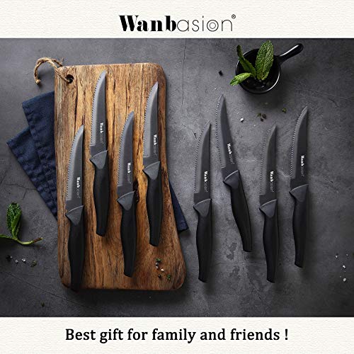 Wanbasion Black Steak Knives Set, Steak Knife Set Dishwasher Safe, Sharp Steak Knives Set for Kitchen with Ergonomic Handles - color: Black