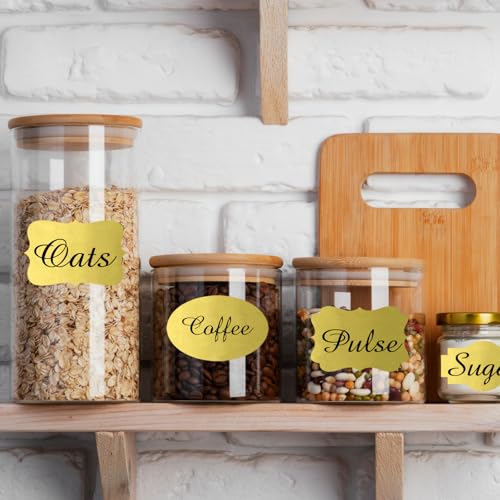 350 PCS Fancy Shape Stickers, 2" x 1.2" Gold Labels for Home, Office, Kitchen, Gifts, Jars, Food Craft - color: Gold, size: 2*1.2 inch