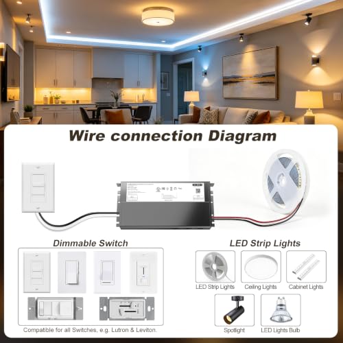 180W Dimmable LED Driver 12V, Compatible with Lutron and Leviton Dimmer - size: 180W 12V with junction box