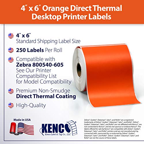 4" X 6" Direct Thermal Perforated Stickers Labels for Shipping Labels, Inventory, and Color Coding - Compatible with Zebra, Rollo, Godex and More (Orange, 24 Rolls) - color: Orange, size: 24 Rolls